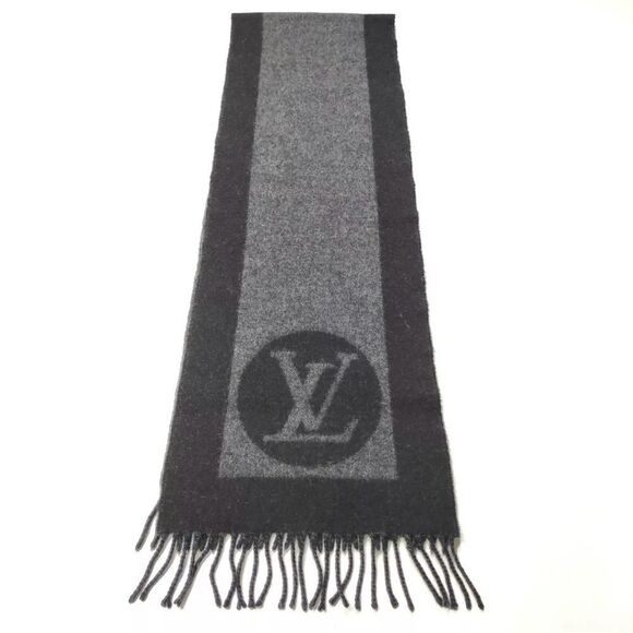 Authentic Louis Vuitton Gray Black Cashmere LV Monogram Baroda Scarf Stole Wrap - Picture 11 of 11